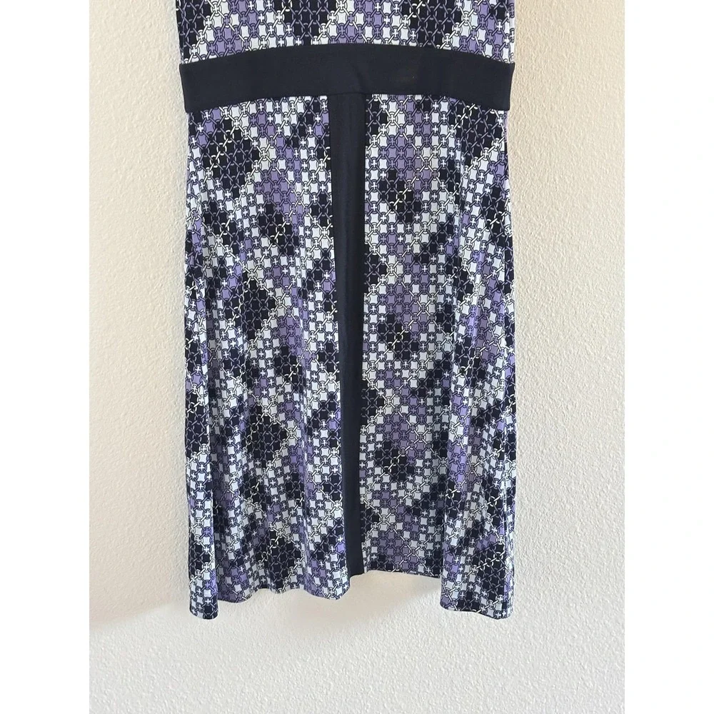 Tory Burch Silk Dress Womens M Black Purple Geometric Logo Quiet‎ Luxury